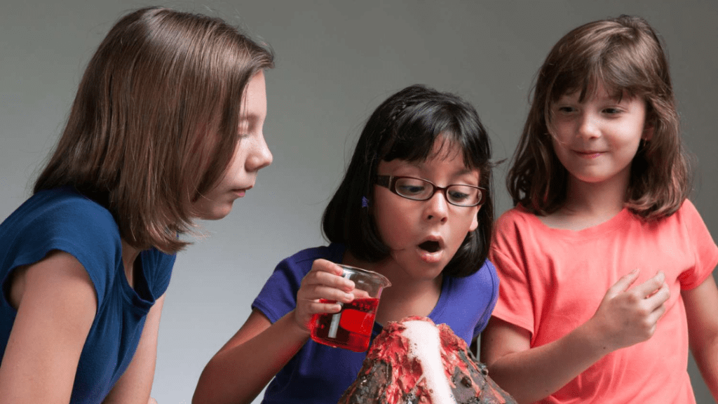 Vinegar and Baking Soda Volcano experiment graphic for blog